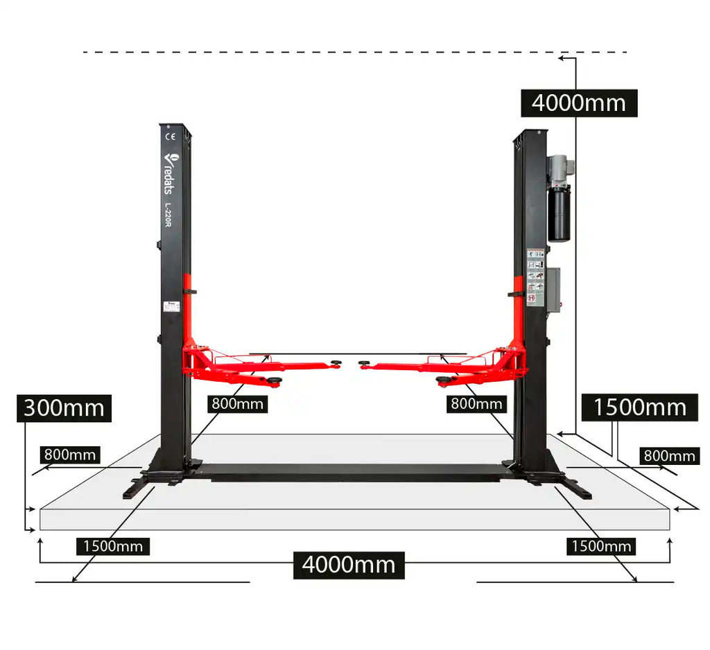 SOLLEVATORE DUE COLONNE AUTOMATICO 400V A BASE RINFORZATA PORTATA 4T